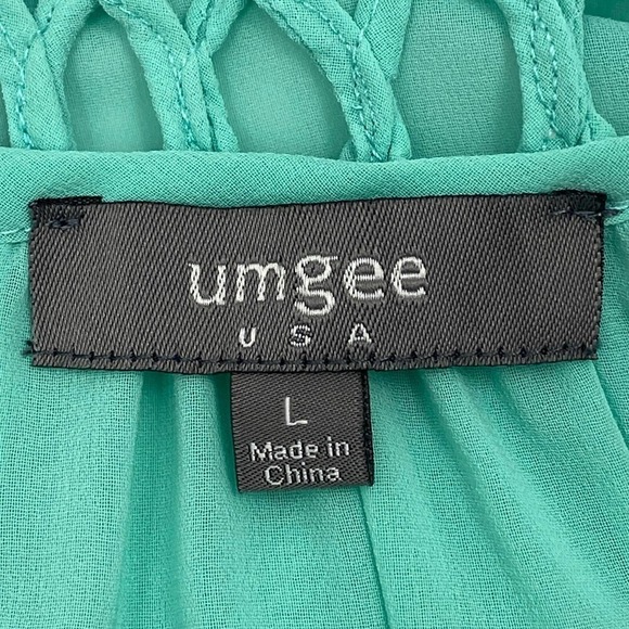 UMGEE Chiffon Crochet Turquoise Blouse Size Large - Picture 9 of 11